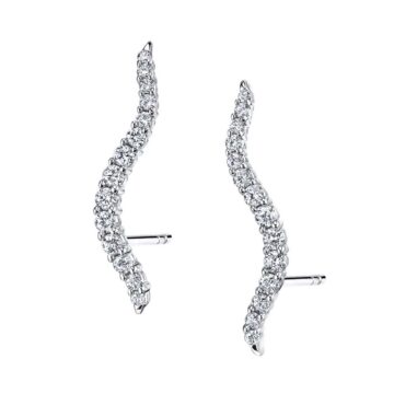 White Gold Wave Shaped Diamond Ear Climbers