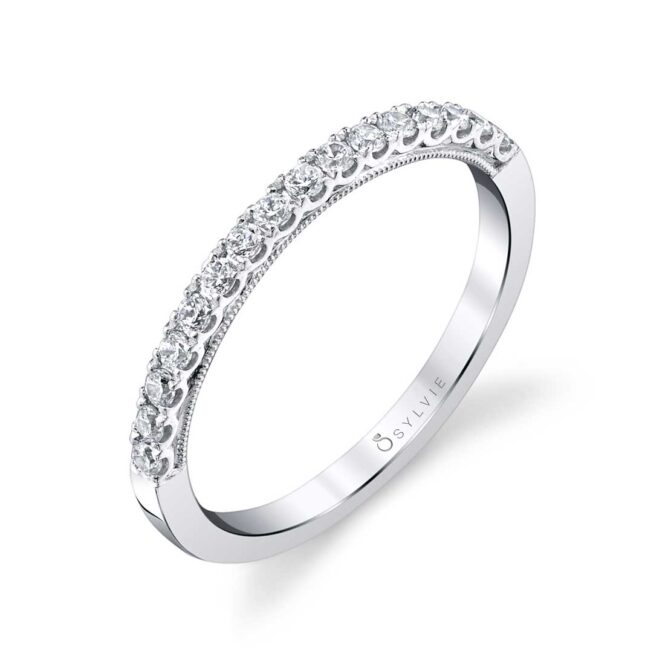 Round Cut Classic Wedding Band with Milgrain - Clara