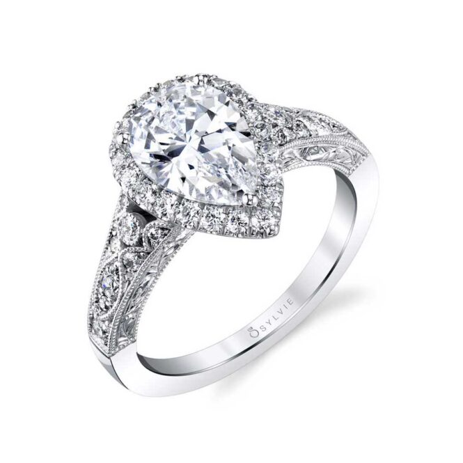 Pear Shaped Vintage Halo Engagement Ring - Seraphina