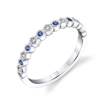White Gold Blue Sapphire Gemstone Wedding Band - Justine