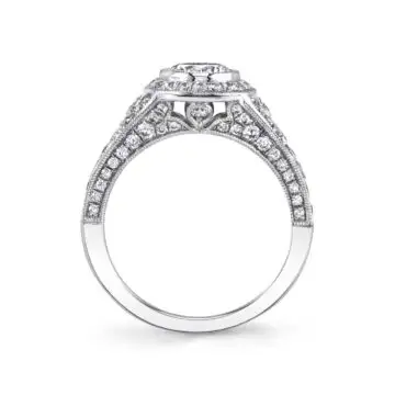 White Gold Cushion Cut Modern Vintage Bezel Engagement Ring - Karoline