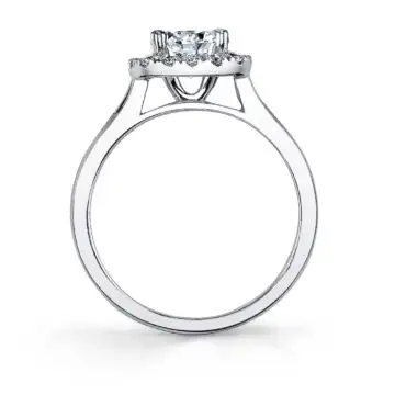 White Gold Cushion Cut Halo Engagement Ring Two Tone - Therese