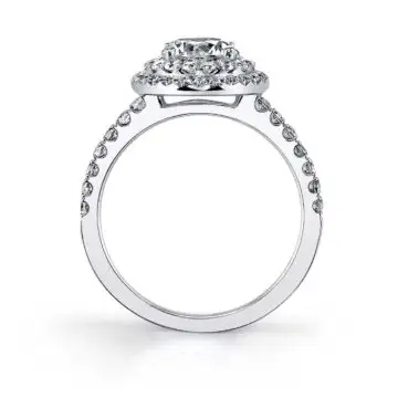 White Gold Emerald Cut Double Halo Engagement Ring - Claudia