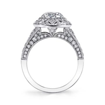 White Gold Vintage Inspired Engagement Ring Two Tone - Thea