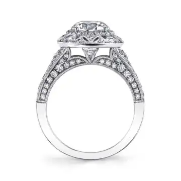 White Gold Vintage Inspired Engagement Ring Two Tone - Thea