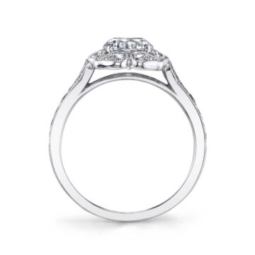 White Gold Round Cut Modern Vintage Floral Engagement Ring - Fleurette