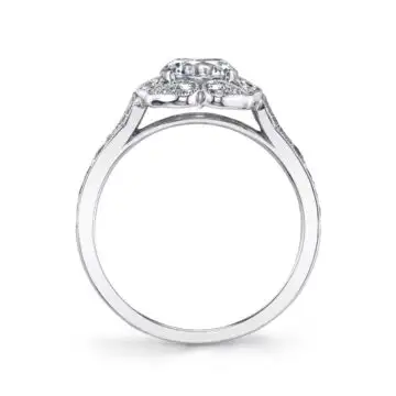 White Gold Round Cut Modern Vintage Floral Engagement Ring - Fleurette