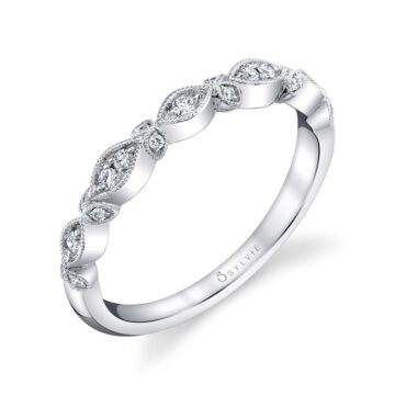 White Gold Floral Inspired Stackable Band - Marquerite