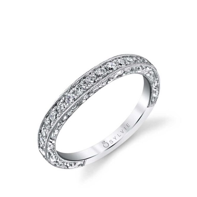 Vintage Hand Engraved Diamond Wedding Band