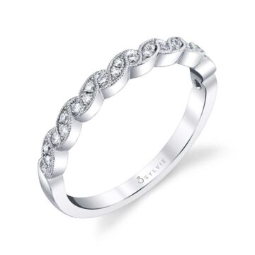 White Gold Ribbon Inspired Stackable Band - Sylvianne