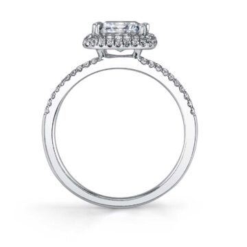 White Gold Emerald Cut Classic Double Halo Split Shank Engagement Ring - Clarinda