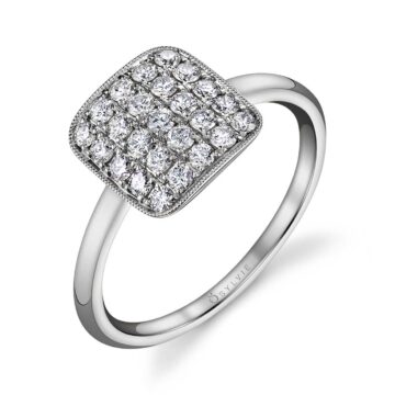 White Gold Square Pave Diamond Ring