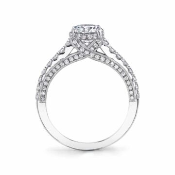 White Gold Round Cut Unique Hidden Halo Engagement Ring - Hyacinthe