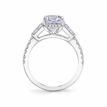 White Gold Oval Cut Baguette 3 Stone Engagement Ring - Isla