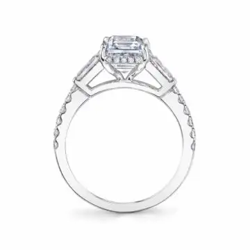 White Gold Oval Cut Baguette 3 Stone Engagement Ring - Isla