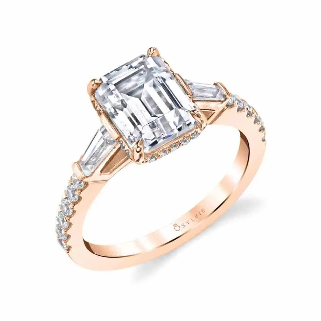 Emerald Cut Baguette 3 Stone Engagement Ring - Isla