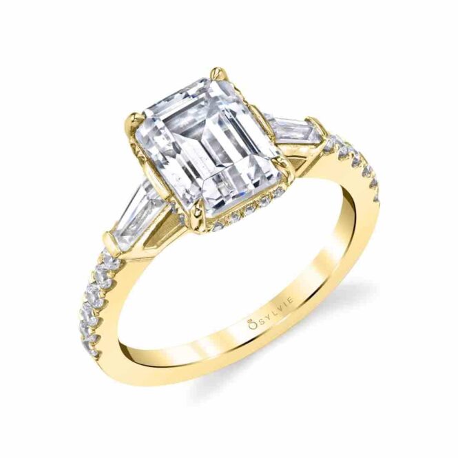 Emerald Cut 3 Stone Engagement Ring