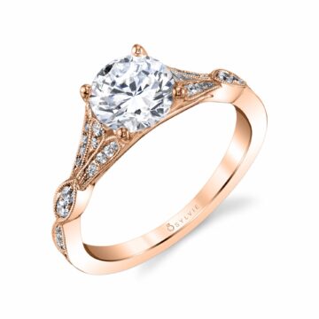 White Gold Round Cut Unique Vintage Engagement Ring - Renee