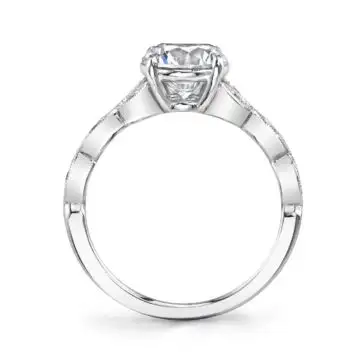 White Gold Round Cut Unique Vintage Engagement Ring - Frederique