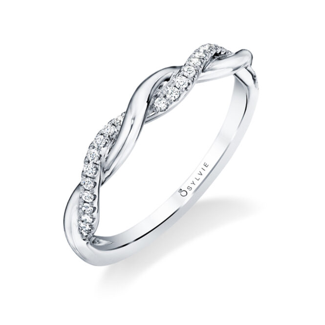 profile image of a halo engagement ring with spiral band