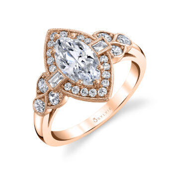 White Gold Marquise Cut Modern Vintage Engagement Ring - Francesca