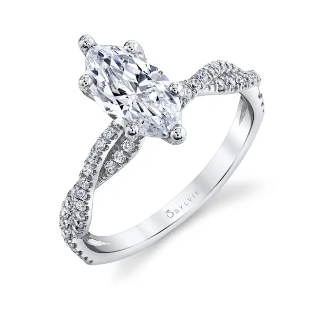 White Gold Marquise Cut Spiral Engagement Ring