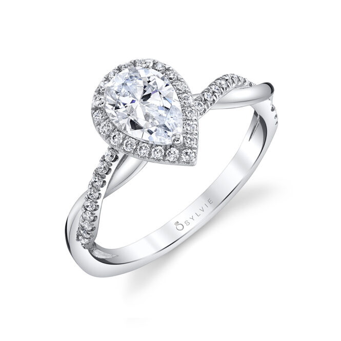Modern Spiral Engagement Ring with Halo