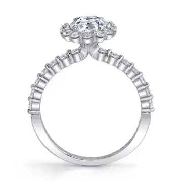 White Gold Oval Cut Classic Halo Engagement Ring - Athena