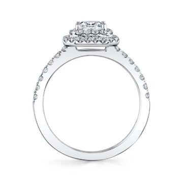 White Gold Cushion Cut Double Halo Engagement Ring - Claudia