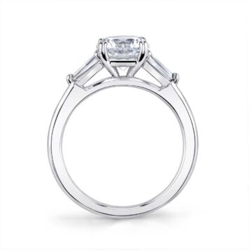White Gold Emerald Cut Three Stone Engagement Ring with Baguettes - Nicolette