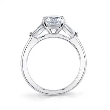 White Gold Emerald Cut Three Stone Engagement Ring with Baguettes - Nicolette