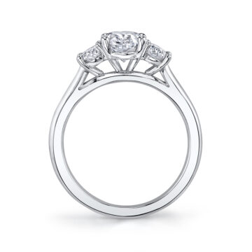 White Gold Three Stone Emerald Cut Engagement Ring - Guinevere