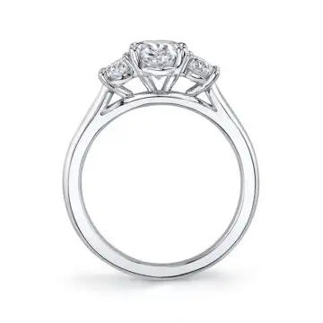 White Gold Three Stone Emerald Cut Engagement Ring - Guinevere