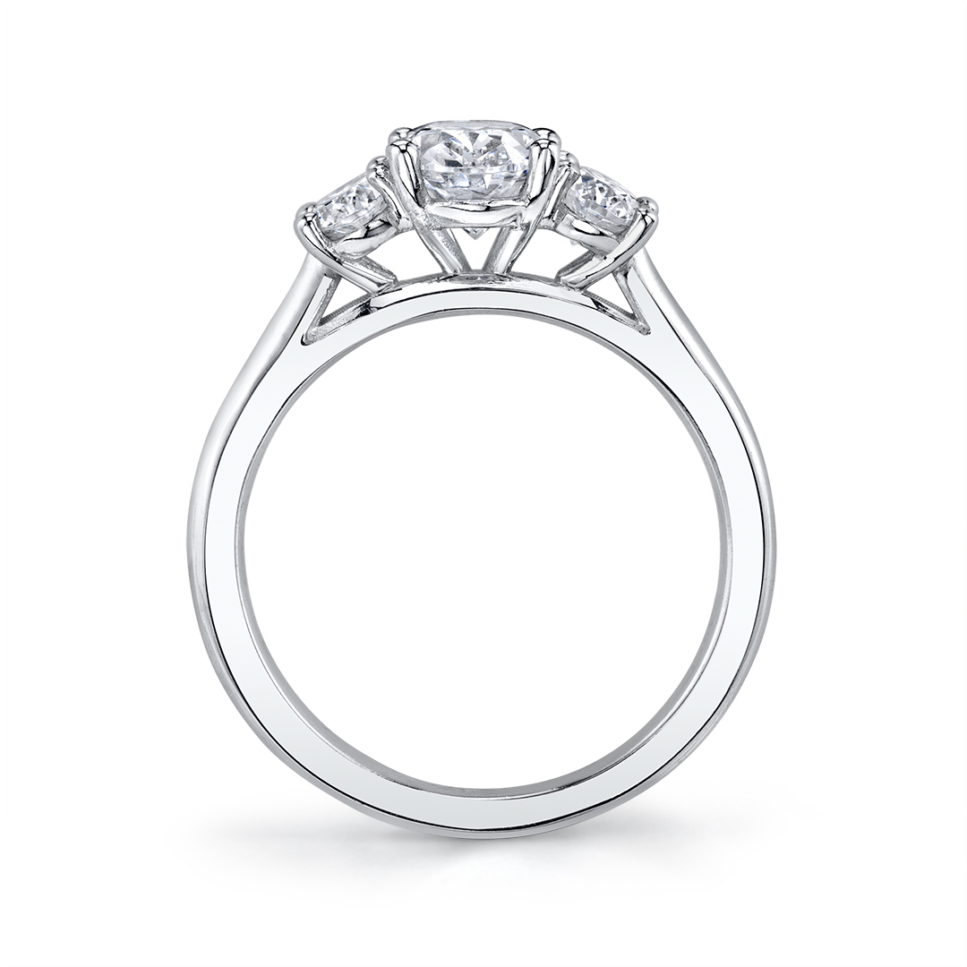 profile view of a cushion cut 3 stone ring