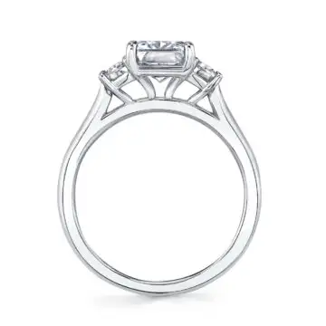 White Gold Three Stone Emerald Engagement Ring with Trapezoid Side Stones - Annalise