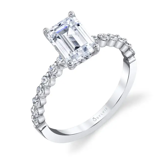Emerald Cut White Gold Classic Engagement Ring - Athena