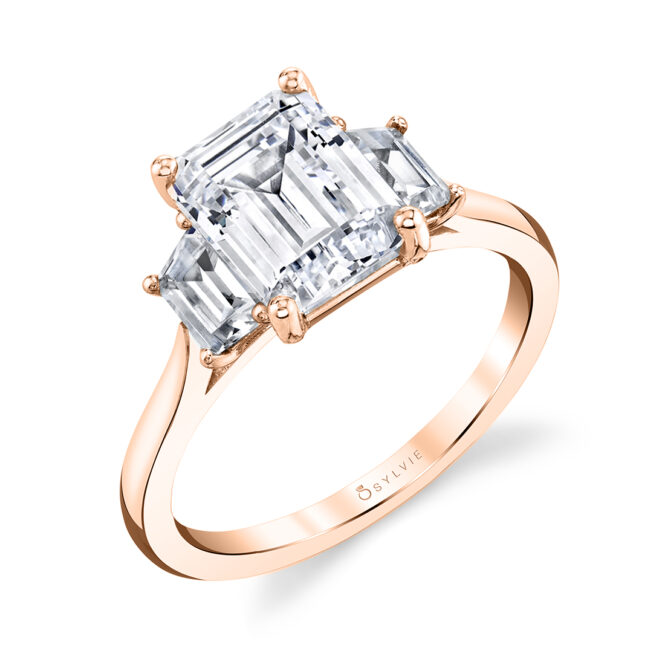 emerald engagement ring with side stones  RG by Sylvie