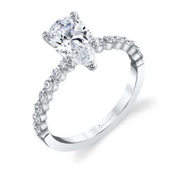 White Gold Pear Shaped Classic Engagement Ring - Athena