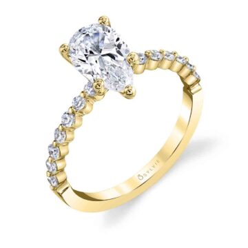 White Gold Pear Shaped Classic Engagement Ring - Athena