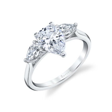 Pear Shaped Three Stone Engagement Ring With Princess Side Stones - Eva