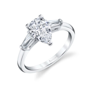 Pear Shaped Three Stone Engagement Ring With Princess Side Stones - Eva