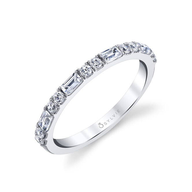 white gold stackable baguette wedding band