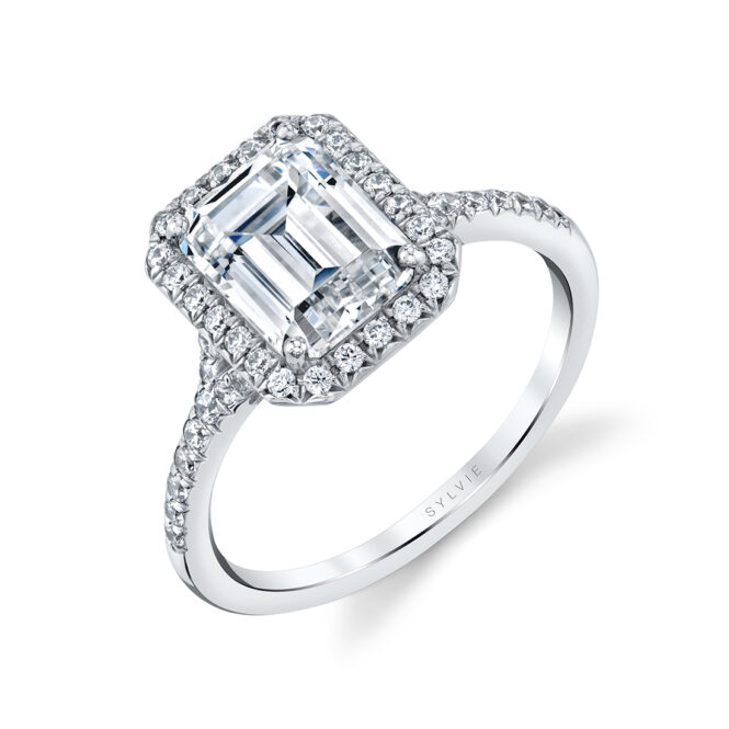 Emerald Cut Halo Engagement Ring 