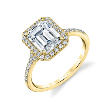 White Gold Emerald Cut Halo Engagement Ring - Alexandra