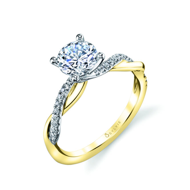 spiral engagement ring in yellow and white gold two tone