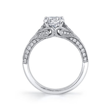 White Gold Round Cut Antique Engagement Ring - Livia