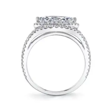 White Gold Marquise Shaped Ring with Halo - Eleanora