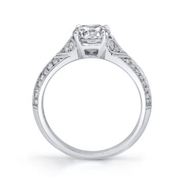 White Gold Round Cut Modern Vintage Engagement Ring - Arianna