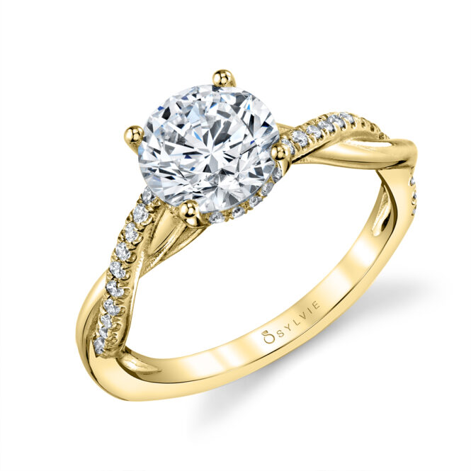 Spiral Engagement Ring with Hidden Halo in Yellow Gold - Claire