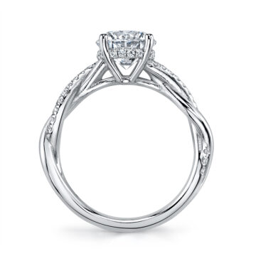 White Gold Round Cut Spiral Engagement Ring with Hidden Halo - Claire